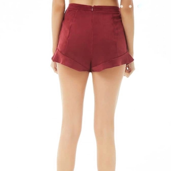 New- Forever 21 Burgundy Faux Suede Lace-Up Shorts - Picture 4 of 8